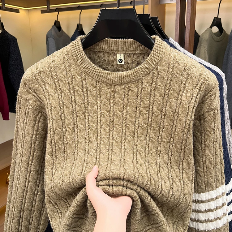 Hochwertige Rundhalspullover Herren Casual Neue Trend Marke Persönlichkeit Streifen Zipper Herbst Winter Komfort Warm Stricken Sweater – Detail 6