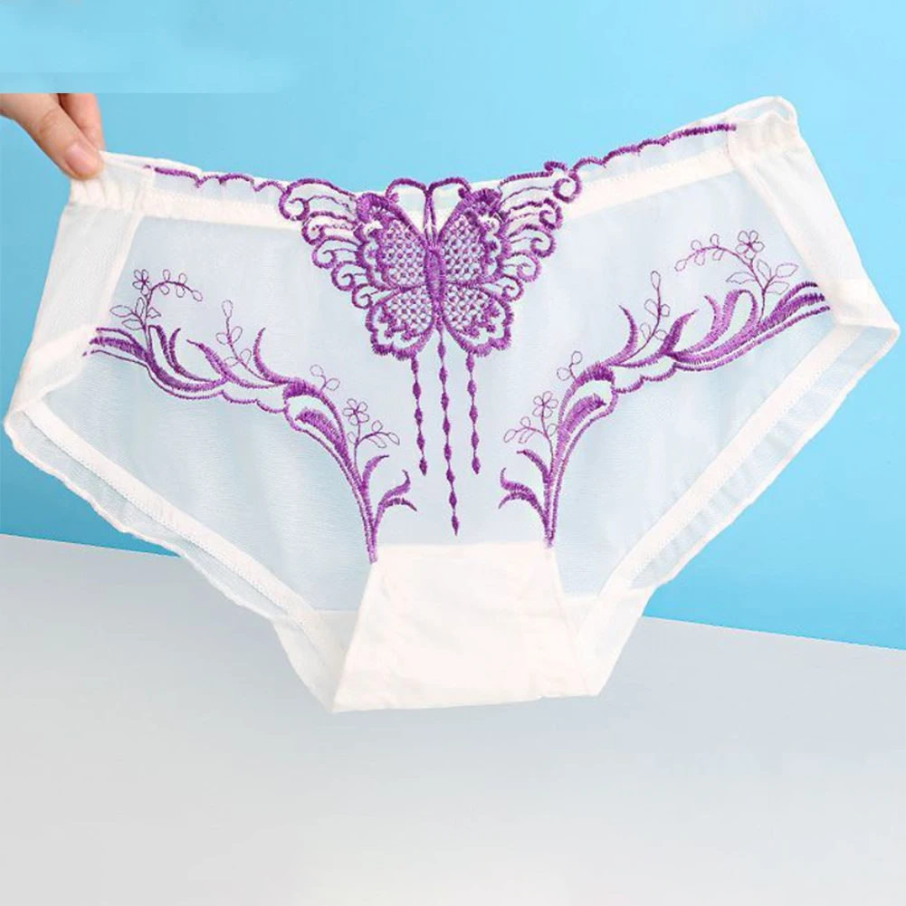 Women Sexy Lace Brief Thin Sheer Panties Ultra-thin See-through Underwear Floral Embroidery Lingerie Hip Lift Erotic Knicker