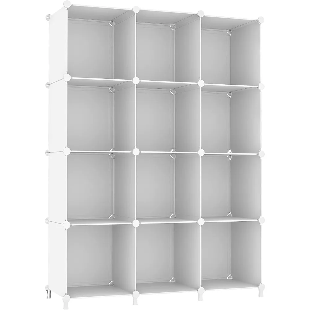 

Cube Storage Organizer Storage 12 Cube Bookshelf DIY Plastic Closet Clothes Storage Shelves with Wooden Mallet, Stackabl