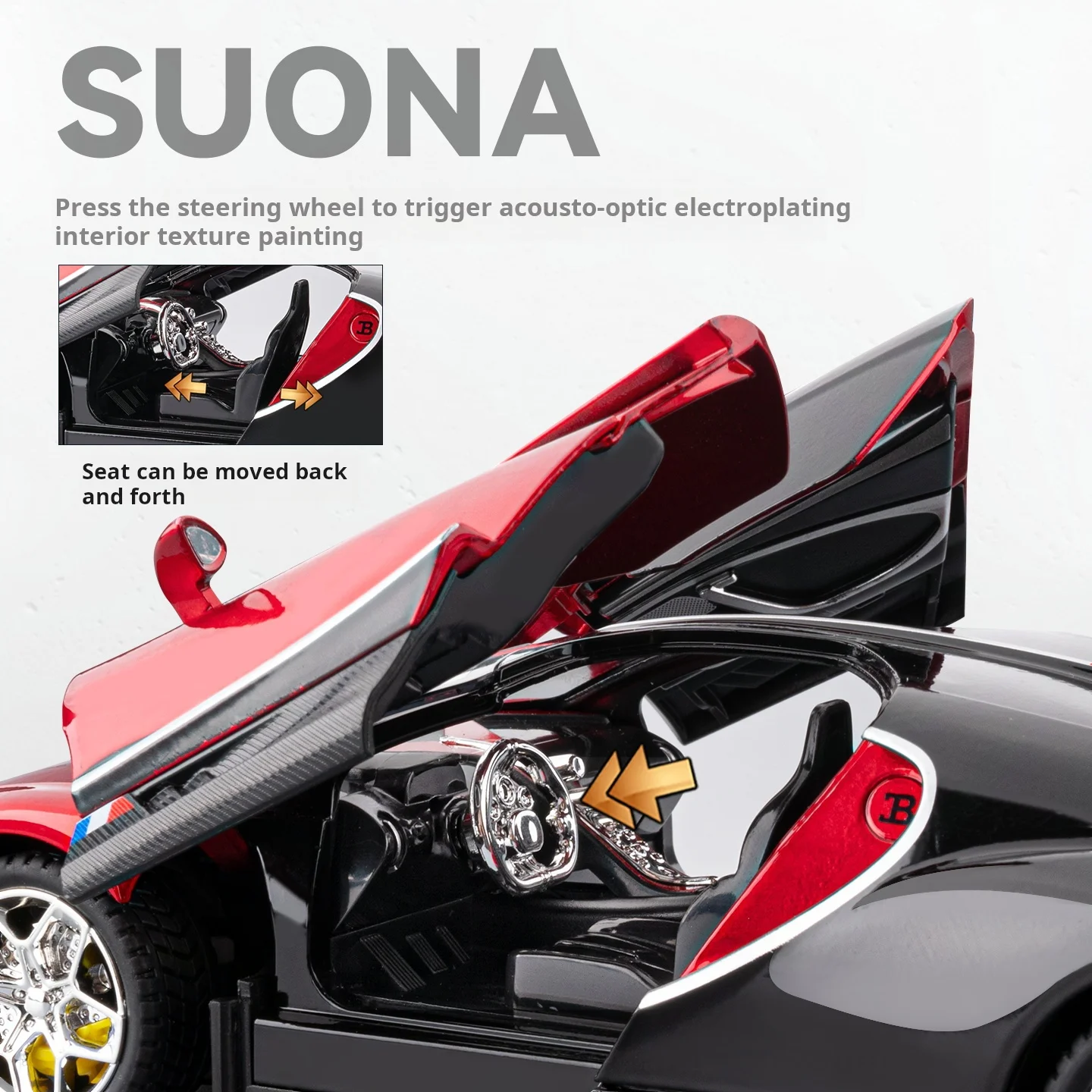 Modello in lega Bugatti tourbillon 24 scala pressofuso modello di auto giocattolo con suono e luce tirare indietro ragazzi regalo ornamenti da collezione