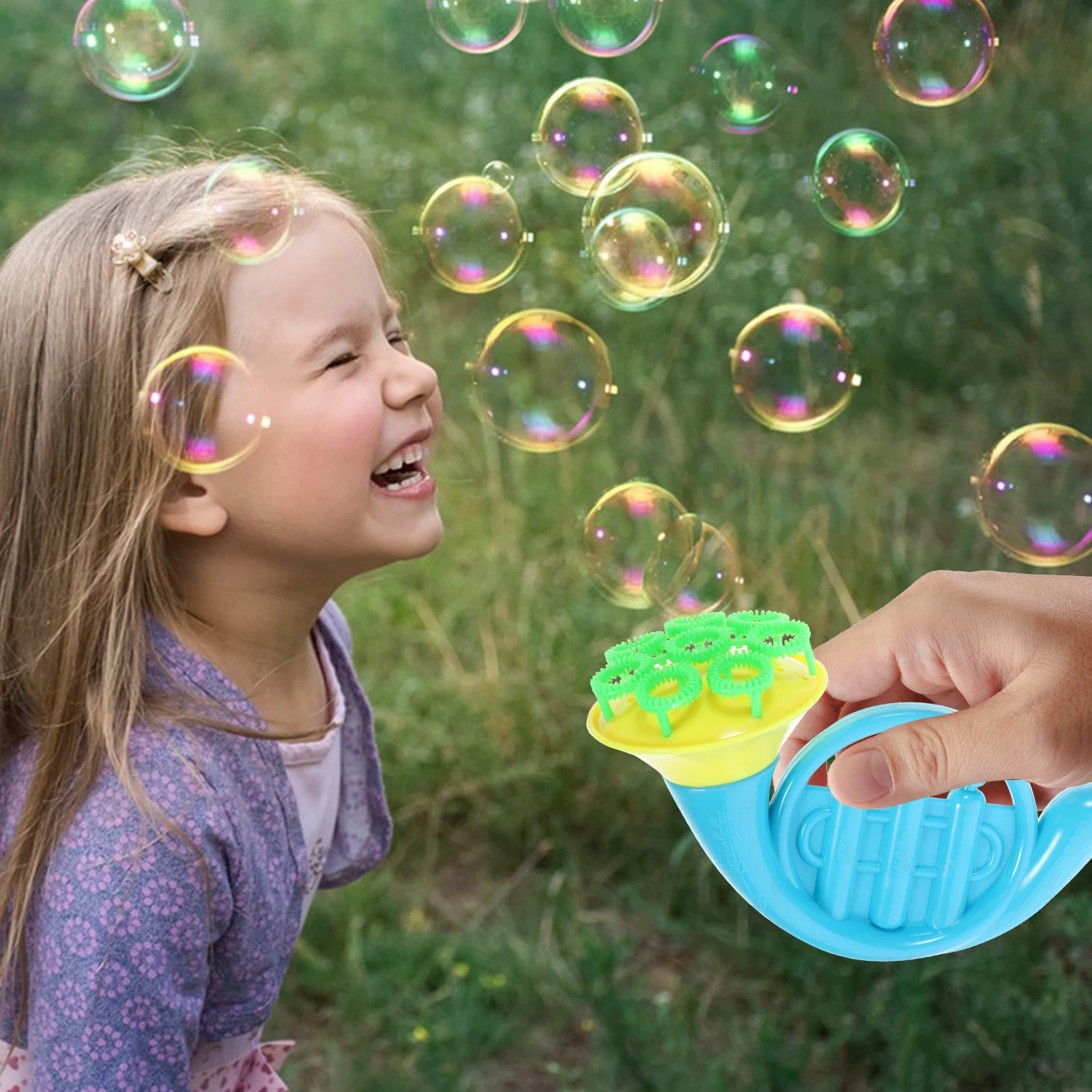 Máquina de burbujas con forma de instrumento Musical poroso, soplador de burbujas, juguete divertido para niños y niñas (Color y estilo aleatorios), 2 uds.