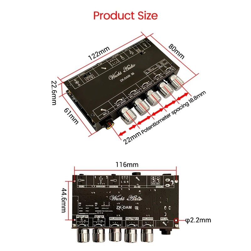 DAM H1 scheda preamplificatore microfono Digital TWS Kit scheda di riverbero Karaoke con amplificatore di decodifica Bluetooth DC 8-36V