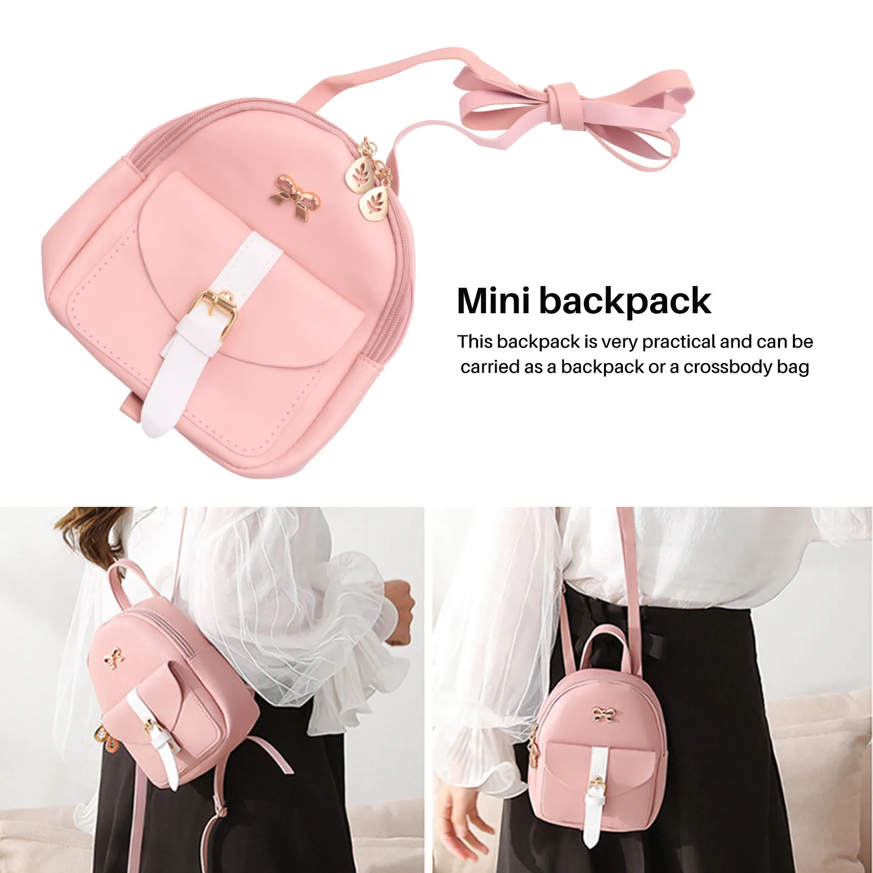 Мини-рюкзак ABQR, маленькая диагональная сумка, кожаный рюкзак, милый рюкзак с бантом, женский кошелек