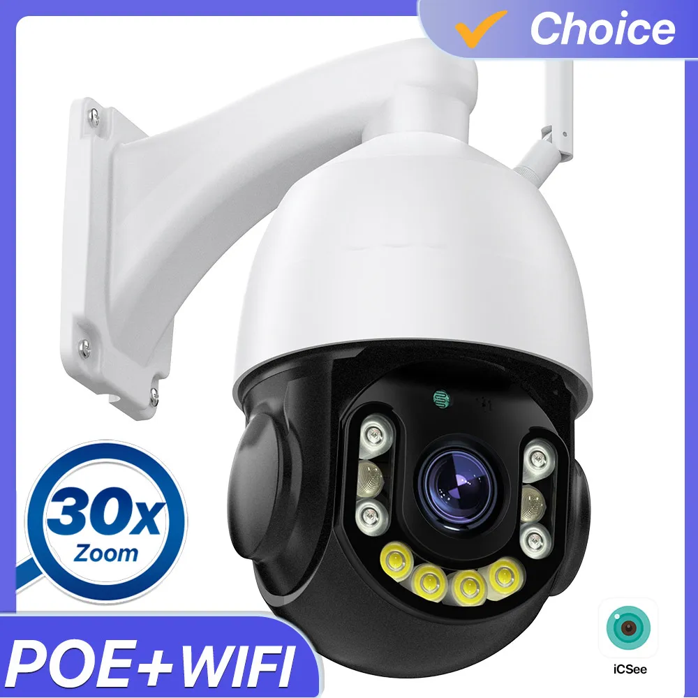 4K 8MP Outdoor POE PTZ Camera 30X Zoom Video CCTV Surveillance Security WIFI IP Camera IR 150m Metal Shell Waterproof  Cam iCsee