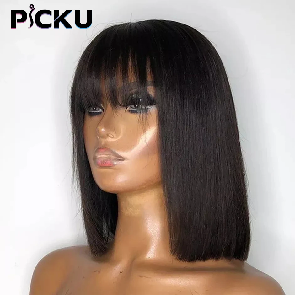 Straight Bob Human Hair Wigs With Bangs Full Machine Made Wigs Brazilian Remy Human Hair No Lace Bob Wigs For Woman