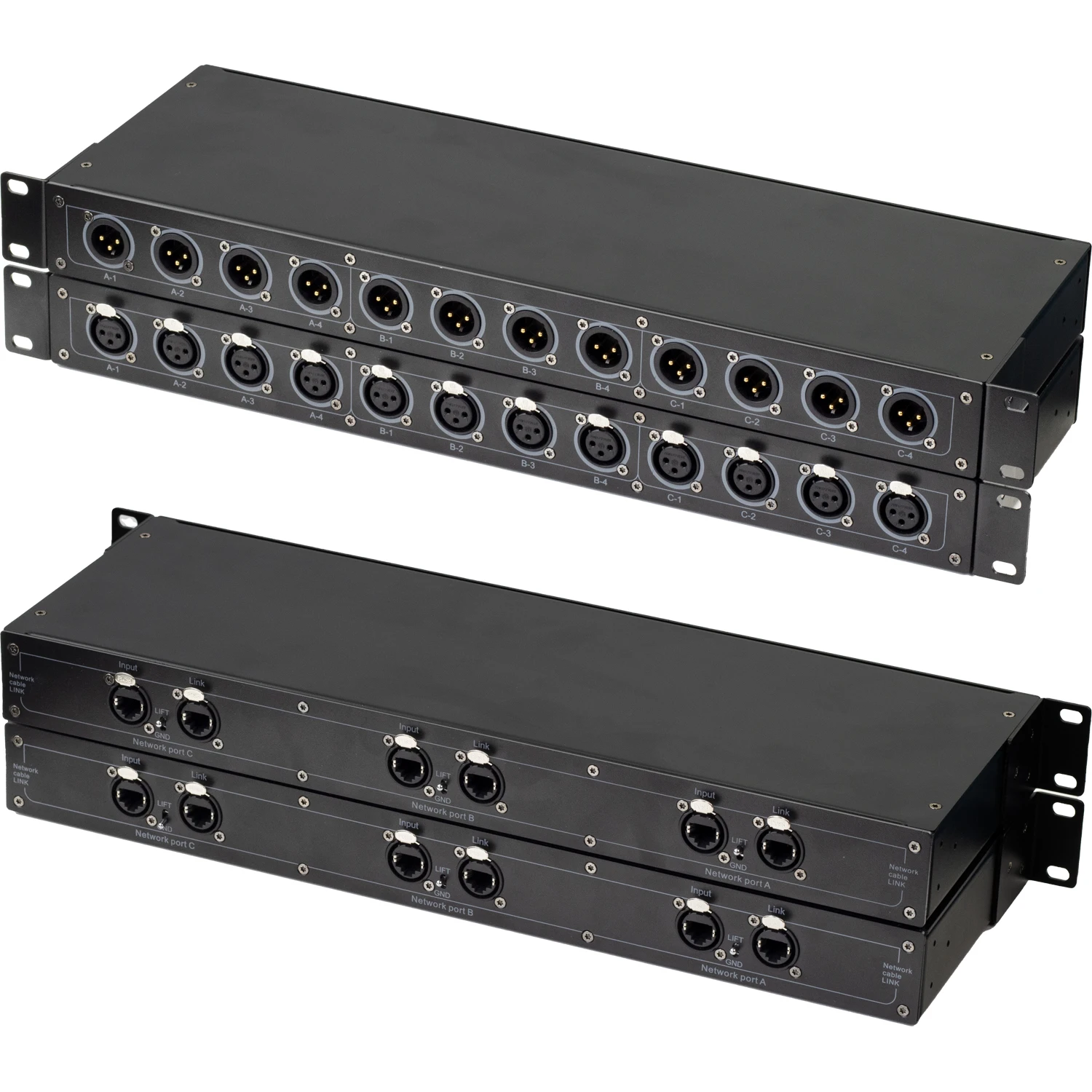 

12-Channel XLR NetStream Pro 600m Audio/DMX Isolator RJ45 4 XLR M/F Netstream 600m XLR Netcable Extender 12 Audio/DMX