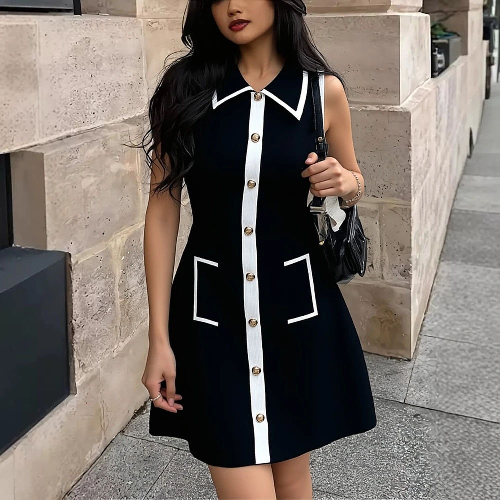 YuooMuoo 2026 Sommer Stil A-linie Kurzes Kleid Frauen Mode Y2K drehen-unten Kragen Ärmelloses Hemd Kleid Streetwear Dame Outfits