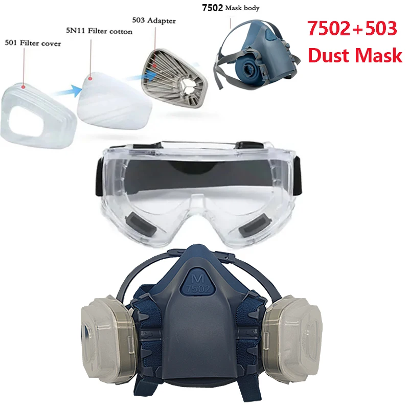 7502 Silicone Half Face Dust Mask With 503 5N11 Particle Filters Goggles Set For Industrial Dust Paint Spray Decoration Grinding