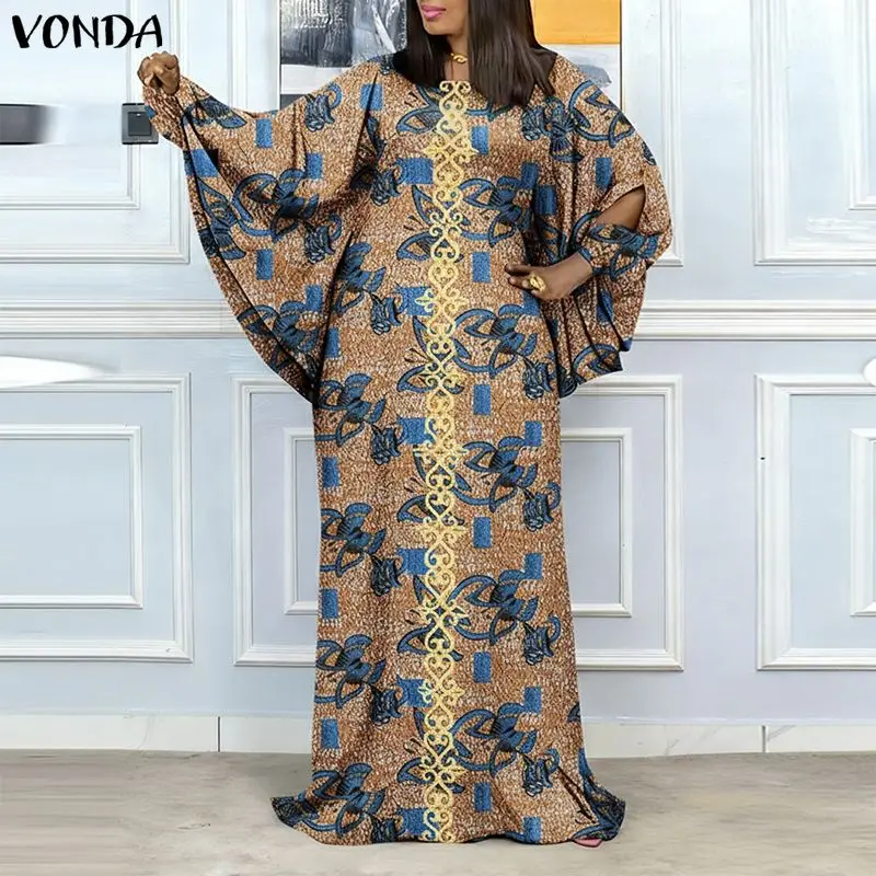 

Женские платья больших размеров, модные платья VONDA OL, женские свободные платья с длинными рукавами и круглым вырезом, длинные платья макси с произвольным принтом