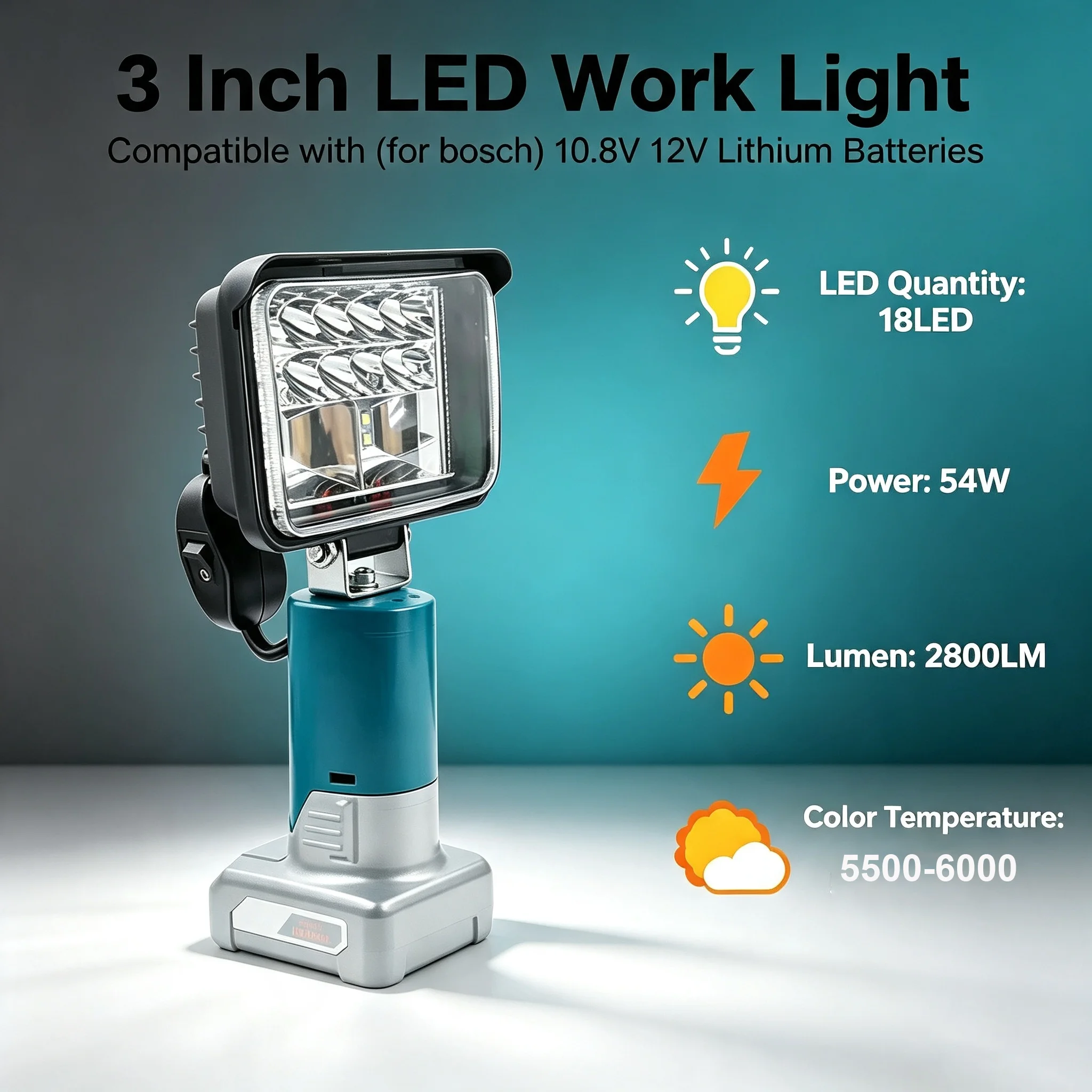 BAT411 LED Work Lights Flashlights Electric Torch Spotlight BAT420 Lamp For Bosch 12V 10.8V Li-ion Battery High Low Ceam Control
