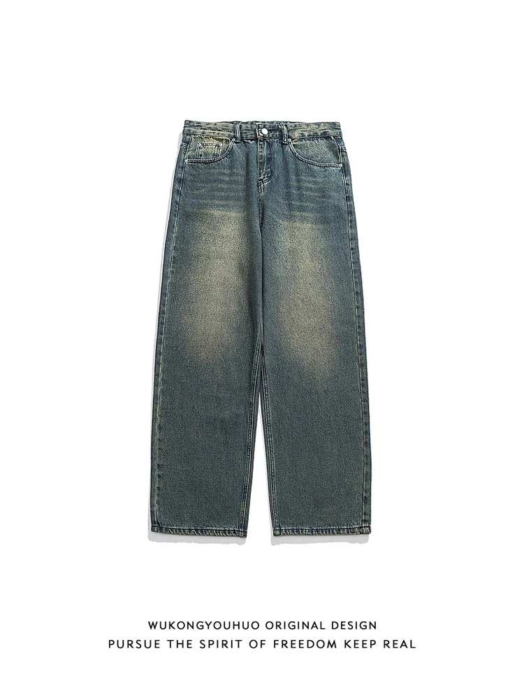 

Retro American Street Sle Men's Jeans Loose Wide Leg Casual Waed Straight Leg Denim Pants Youth Faion Autumn 2023