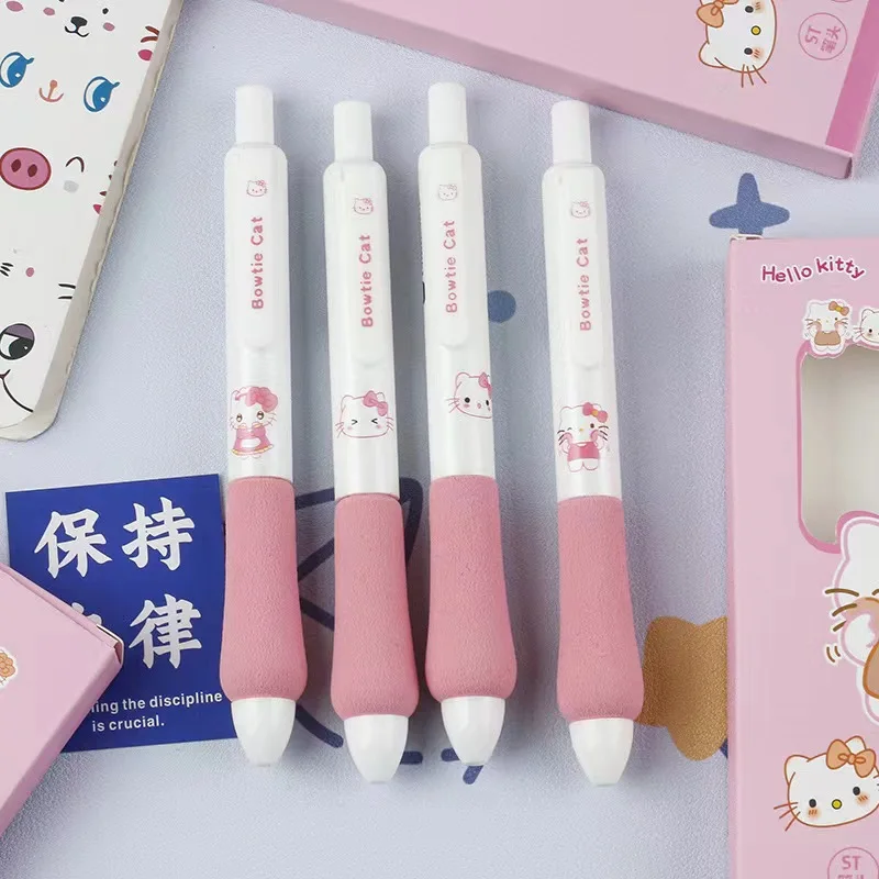 4pcs/set Cute Cartoon Hello Kitty Press Soft-grip Pen Good-looking Quick-dry Black The 0.5mm ST Head Pupil Do Homework Gel Pen