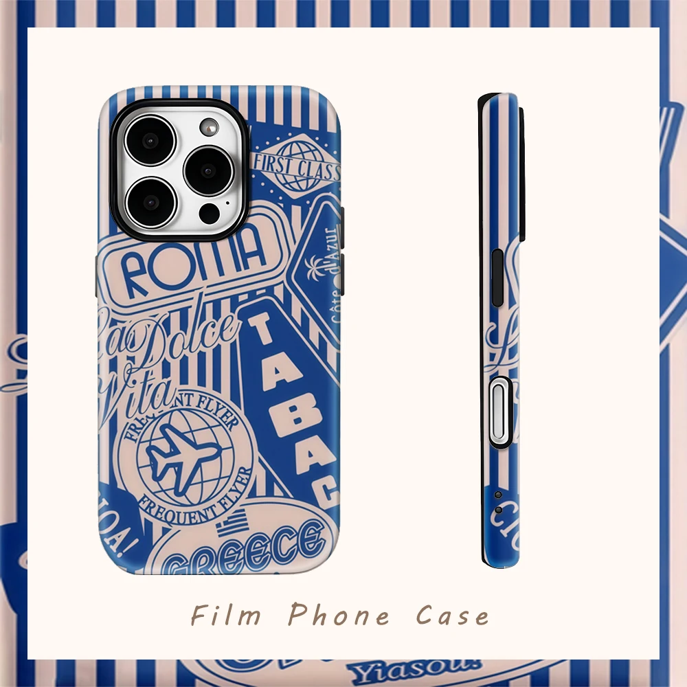 Vintage Travel Euro Vibes Handyhülle für iPhone 17AIR 16E 16 15 14 13 12 11 17 Pro Max Plus Doppelschicht-Rückseite