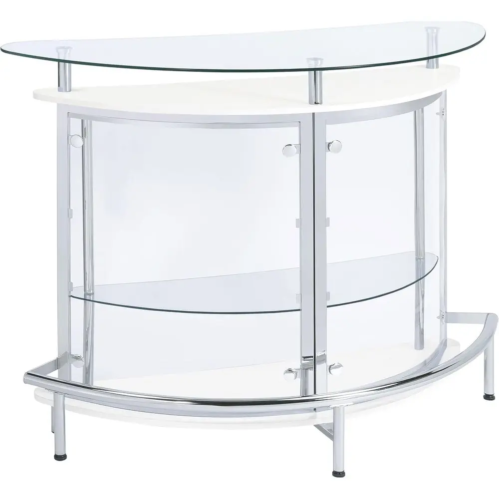 

White Amarillo Glass-Top Home Bar Cabinet with 2 Shelves & Wine Glass Holder