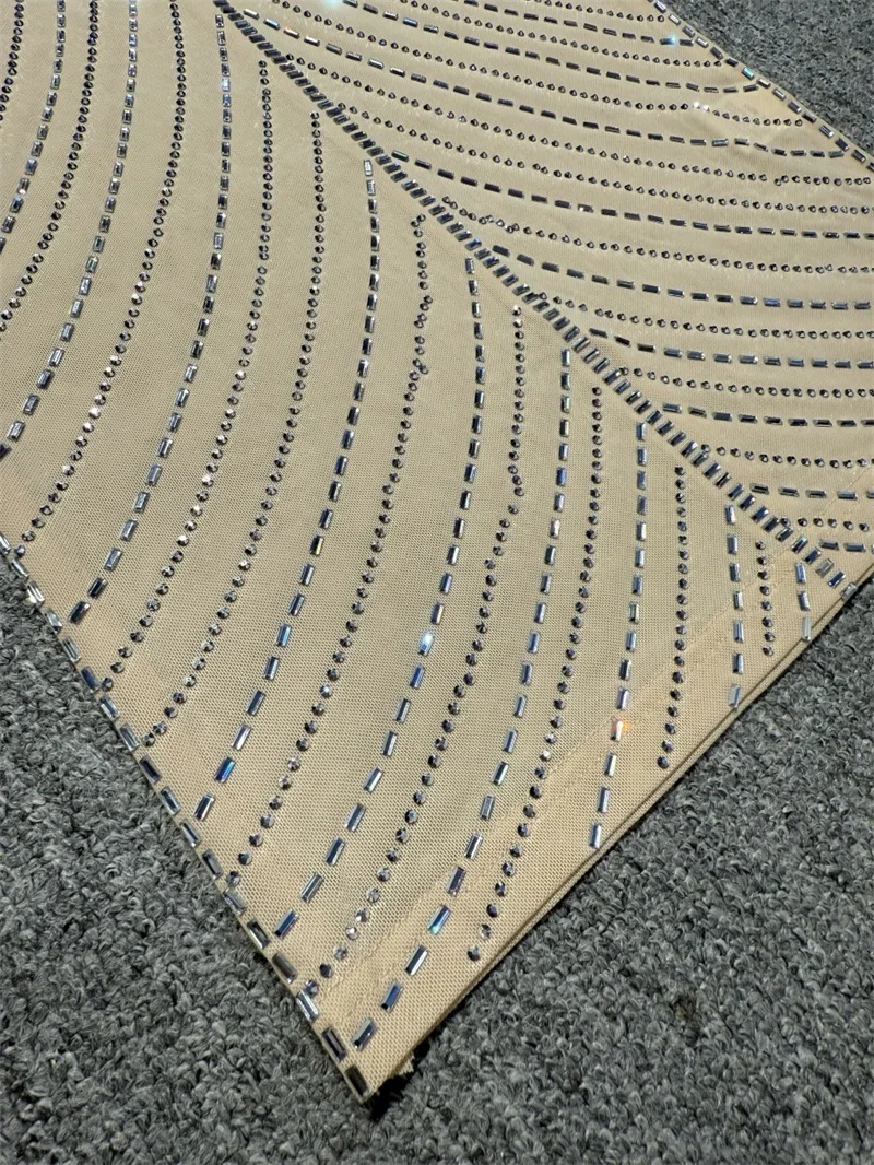 Cristais de luxo bege feminino vestido de baile 2 pçs conjunto saia calças curtas + vestido festa formal mangas completas noite feriado aniversário robe