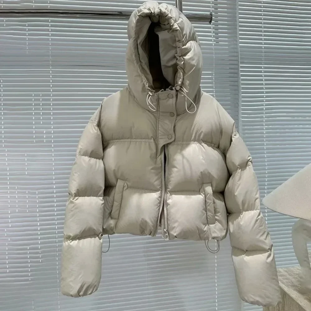 2025 nuove donne di moda piumino d'anatra bianco con cappuccio autunno inverno caldo over size casual corto spesso outwear cappotto femminile