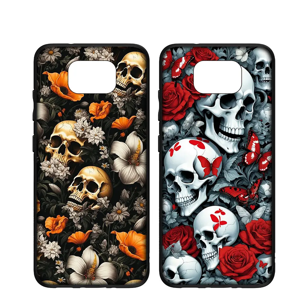 Skull Flower Rose Cover Phone Case for OPPO A17 A15 A16 A53 A54 A57 A78 A79 A58 A38 A98 A94 A96 A74 A95 A77 A76 Soft Casing