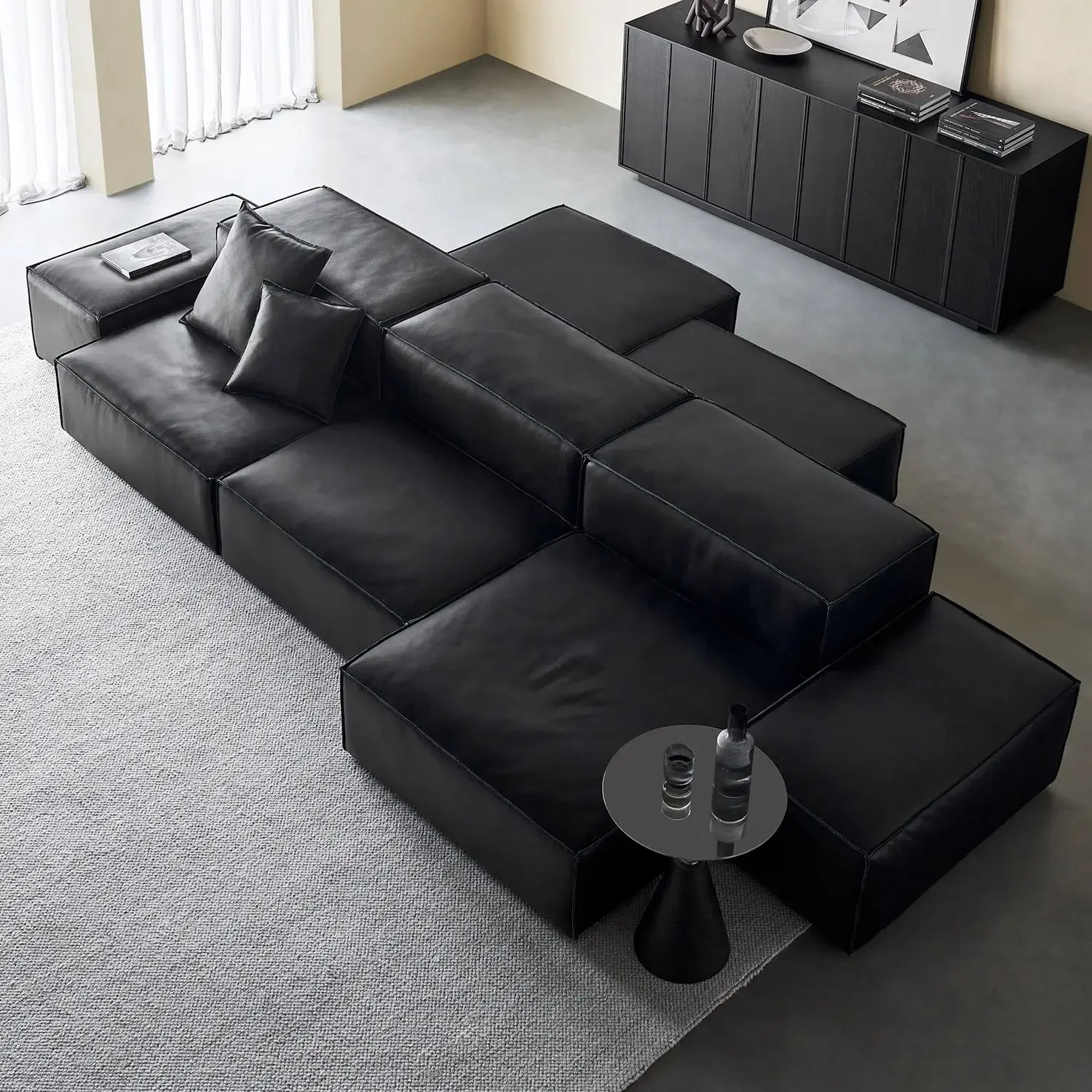 tofu block island leather sofa Italian minimalist villa large apartment horizontal hall module combination two-way seat
