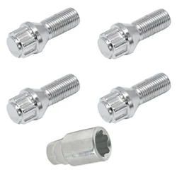 Car Taper Collar Silver Wheel Lock Wheel Bolt Set Rim Lock Anti-Theft Device M14 x 1.5 28 mm