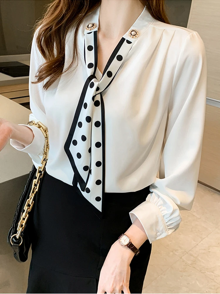 Long Sleeve Blouse Women White Chiffon Blouse Shirt Tops Women Blusas Mujer De Moda 2024 Blouses Shirts Tops Blusa Camisas F360