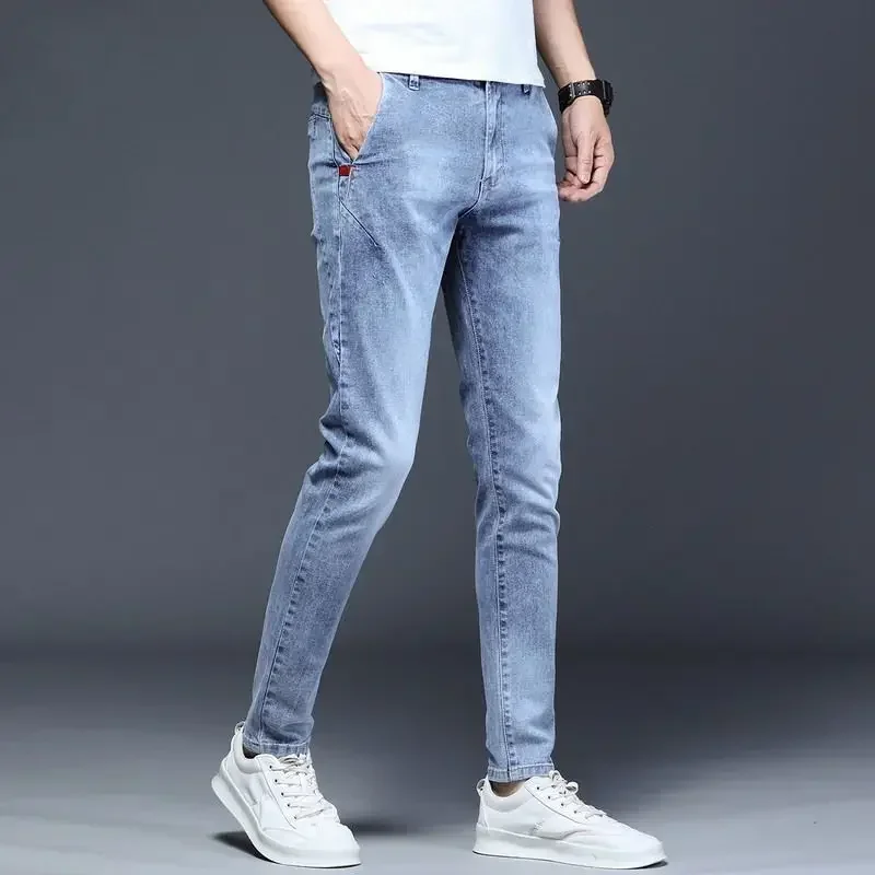 Slim Fit Men's Summer Thin Denim Jeans Elastic Casual Long Pants Korean Sle Versatile Nine Points Pants Youth Trendy Cotton...