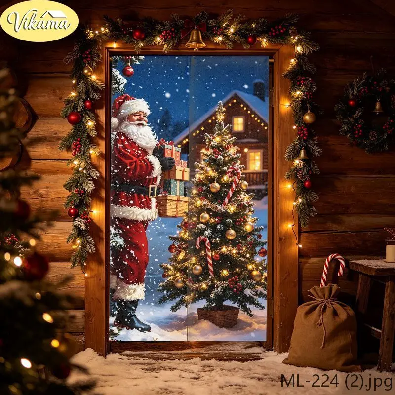 VIKAMA Cute Gnome Christmas Half Curtain Scandinavian Style Fabric Curtain Privacy Divider Entryway Kitchen Cozy Home Decor