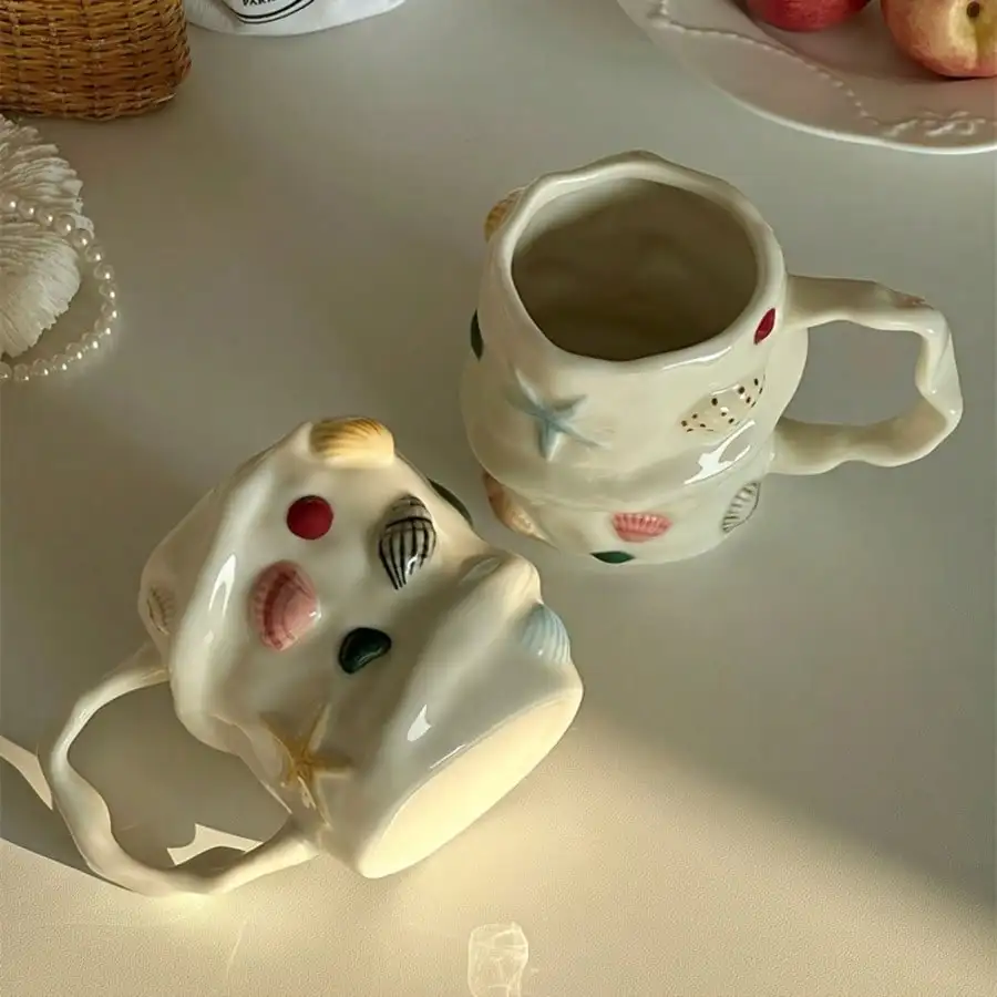 

Handmade Ceramic Mug With 3D Shell Design - Ocean-Themed Underglaze Coffee Cup, Reusable & Hand Wash Only, Perfect For Tea, Coffee, Or Creative Gifts, Ideal For Christmas & Halloween, Coffee Bar Accessories