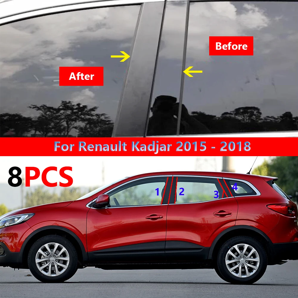 

8Pcs Gloss Black Window Trim Cover BC Column Sticker Fit For Renault Kadjar 2015 2016 2017 2018 Polished Pillar Posts