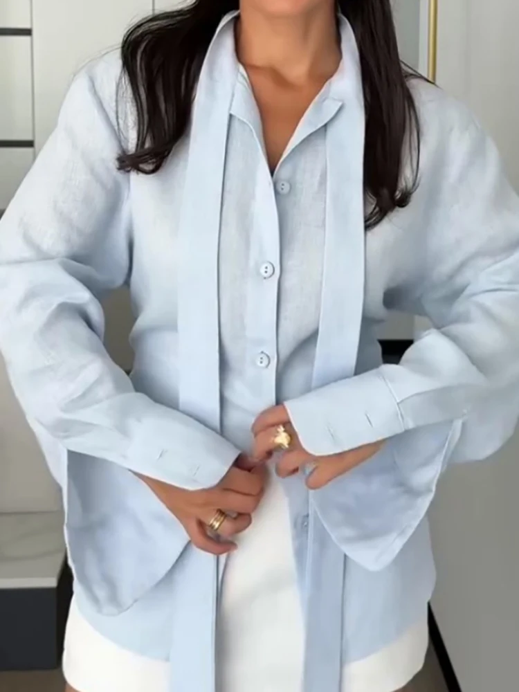 

Simple Solid Color Lapel Long Sleeved Shirt New Autumn Single Breasted Women's Casual Top Tees Fashion High Street Loose T-shirt