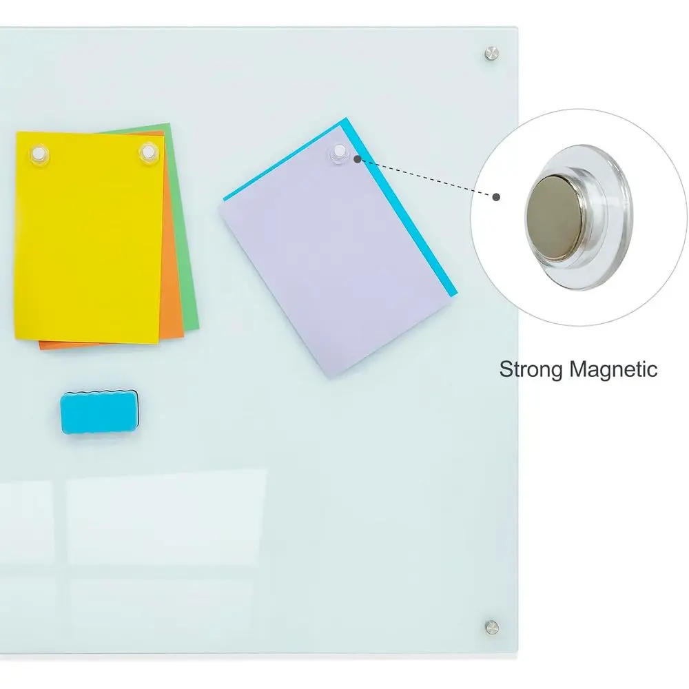 سبورة بيضاء زجاجية مغناطيسية بدون إطار مقاس 48 × 36 بوصة - لوحة مسح جافة مثبتة على الحائط لاجتماعات المكتب والمدرسة