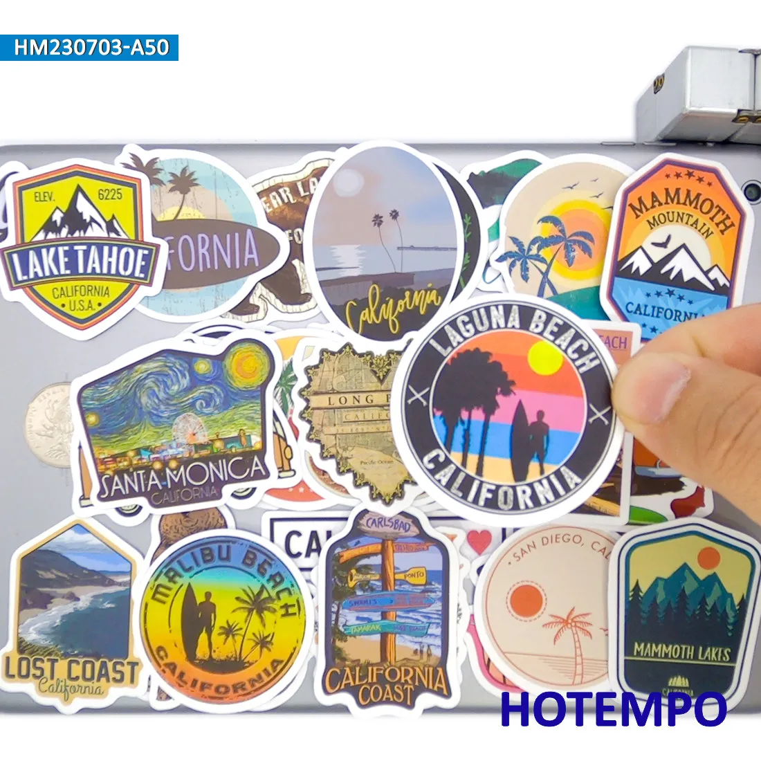 California Aufkleber Set, Retro Stadtbild Poster Reisestil, Geeignet für Dekoration, Laptop, Auto, Telefon, Motorrad, Sammelalbum, Gepäck, Helm, Lustiges Sticker-Paket, 20/30/50 Stück