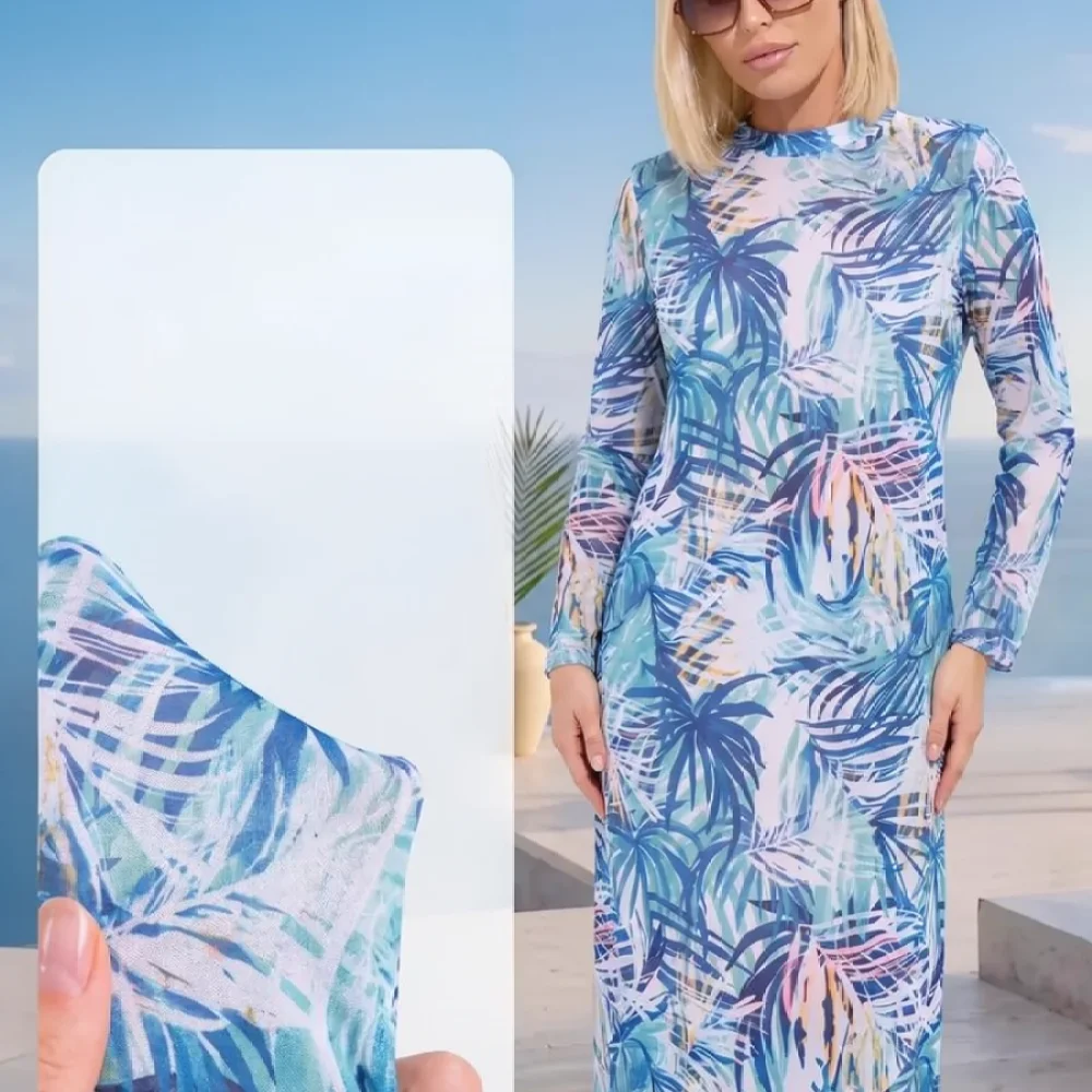 Mesh Floral Beach Cover Up For Women Long Sleeve Sun Protection Swimwear Loose Vacation Bikini Bathing Suit Outfit