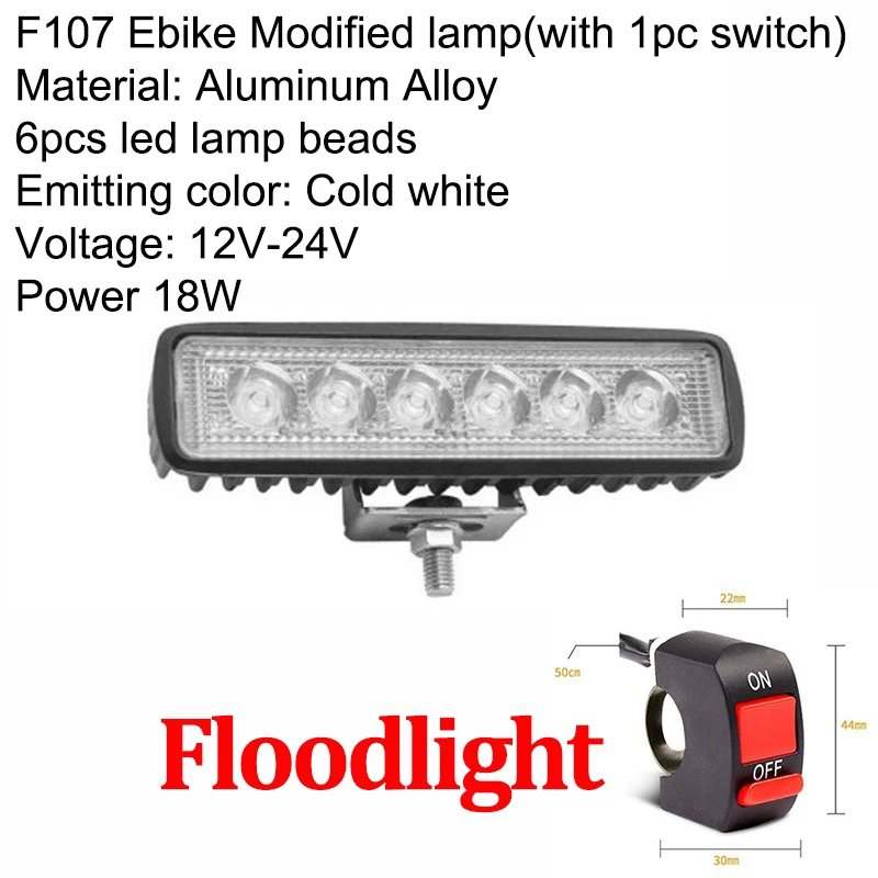 12V-24V Electric Scooter Headlight LED Eletronic Vehical Refit Lamp eBike Spotlight Floodlight Aluminum for Scooter Accessories