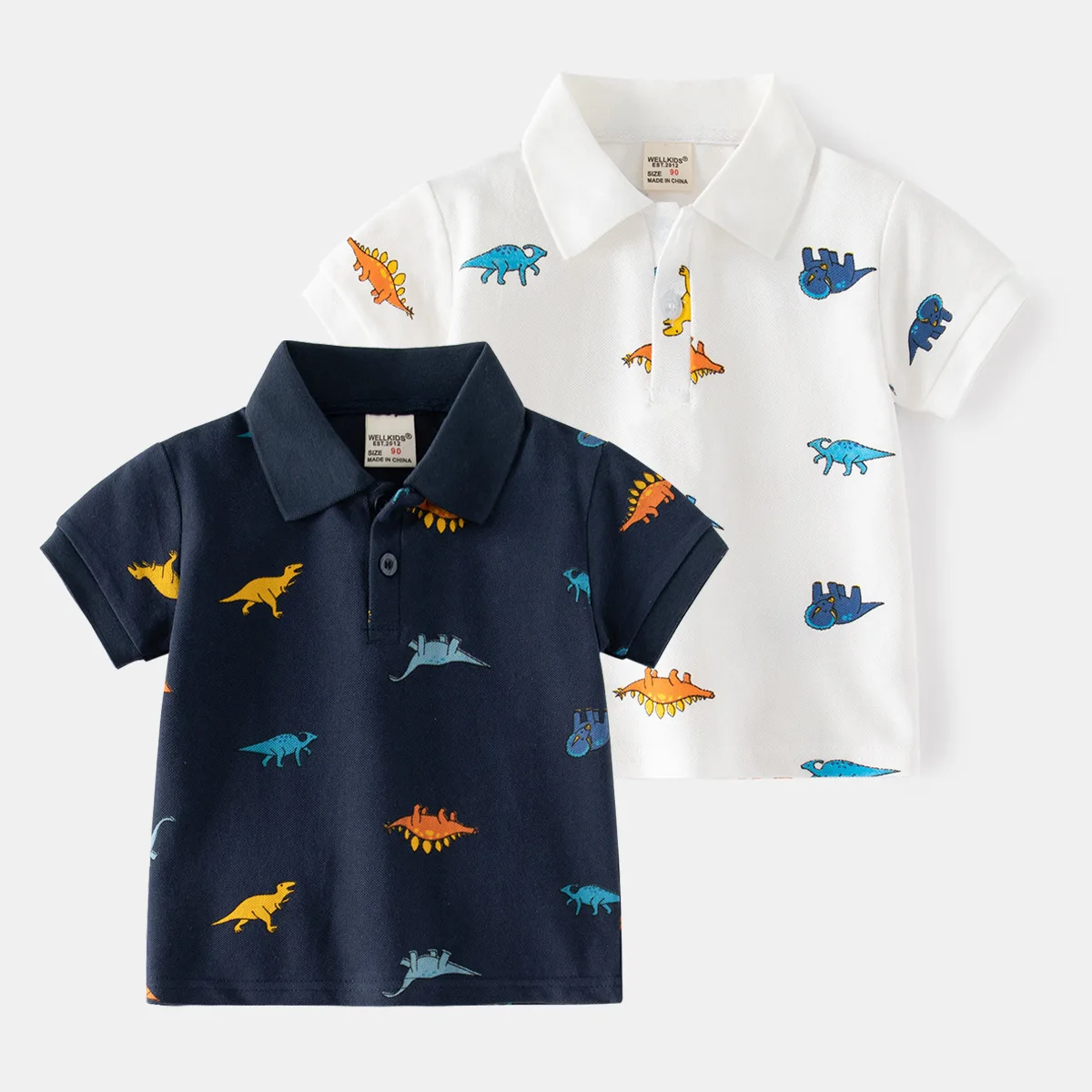 

Cartoon Dinosaur Printed Polo Shirt Korean Version Boy's Lapel Summer Children's Top