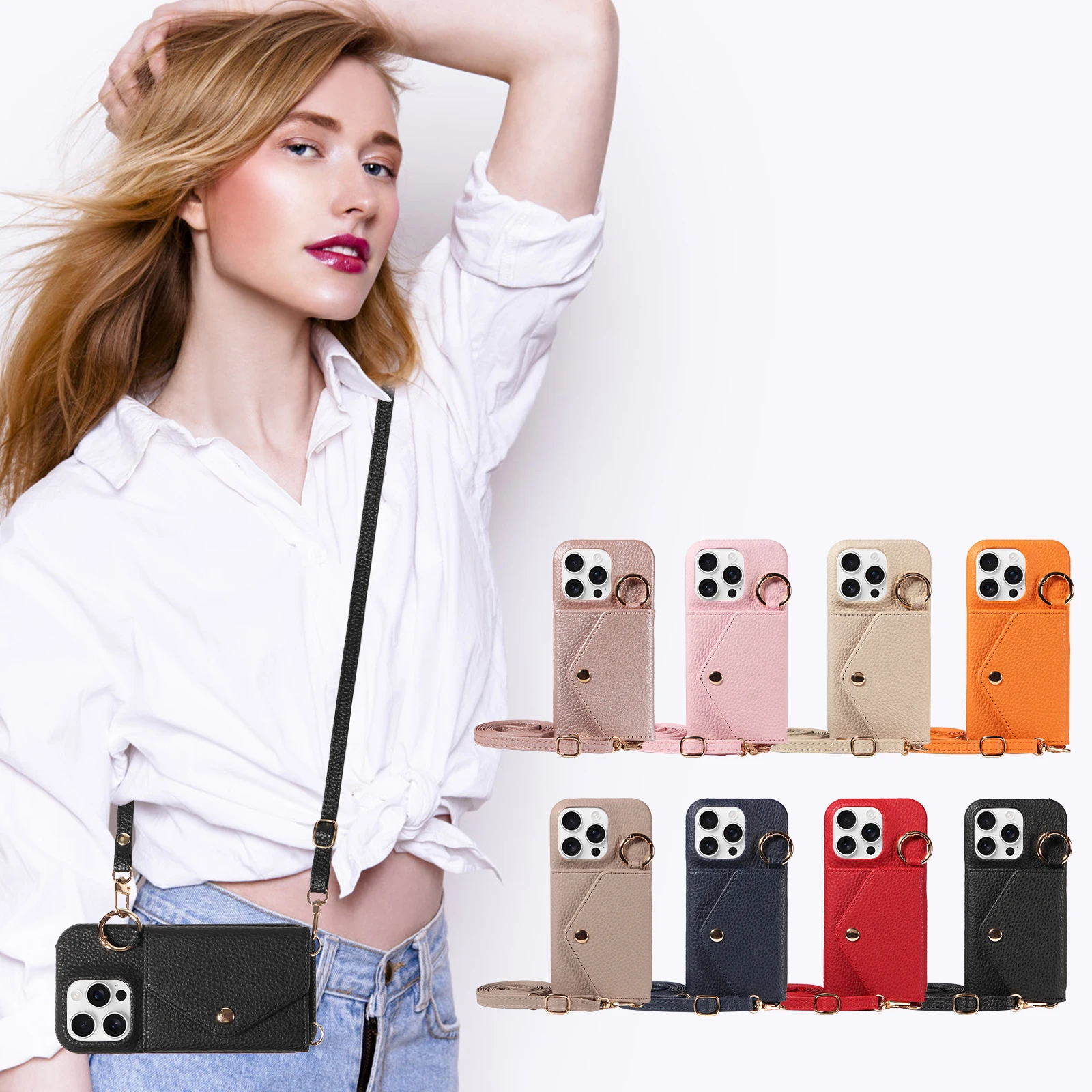 PU-Leder-Handyhülle für IPhone 16e 16 Pro Max 15 14 13 12 11 Pro Max Plus Crossbody Anti-Entmagnetisierung Anti-Drop mit Spiegel