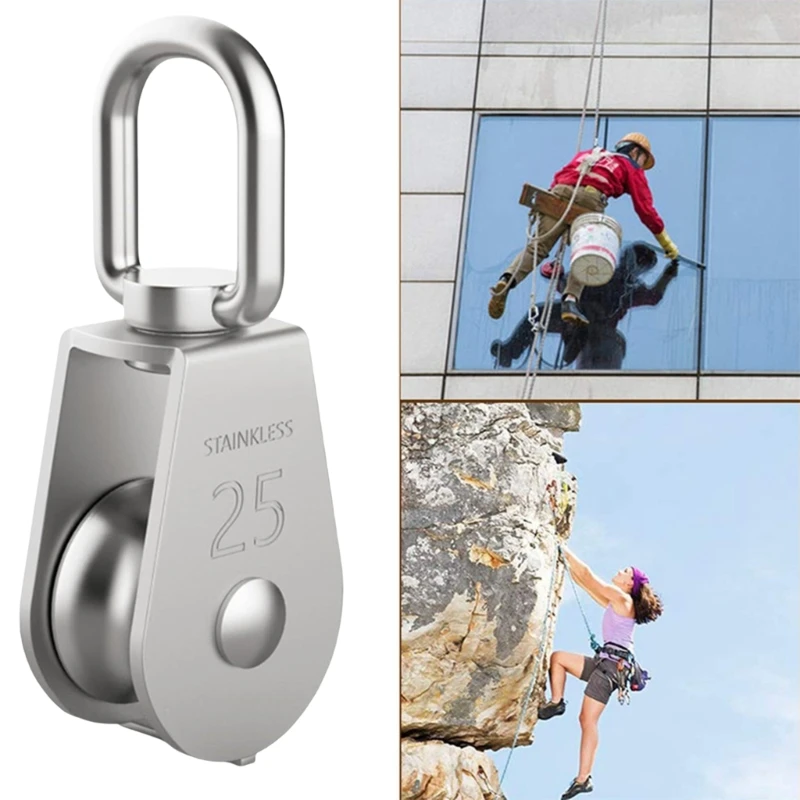 2Pcs Stainless Steel Heavy Duty Single Wheel Swivels Lifting Wire Rope Pulley Block Cranes Swivels Hook Smooth Wire Rope