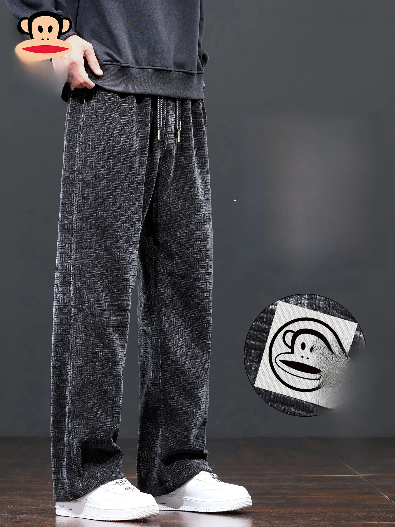 

PaulFrank Warm Fce Lined Straight Leg Men's Casual Pants Spring Sli American Brand Monkey Pattern