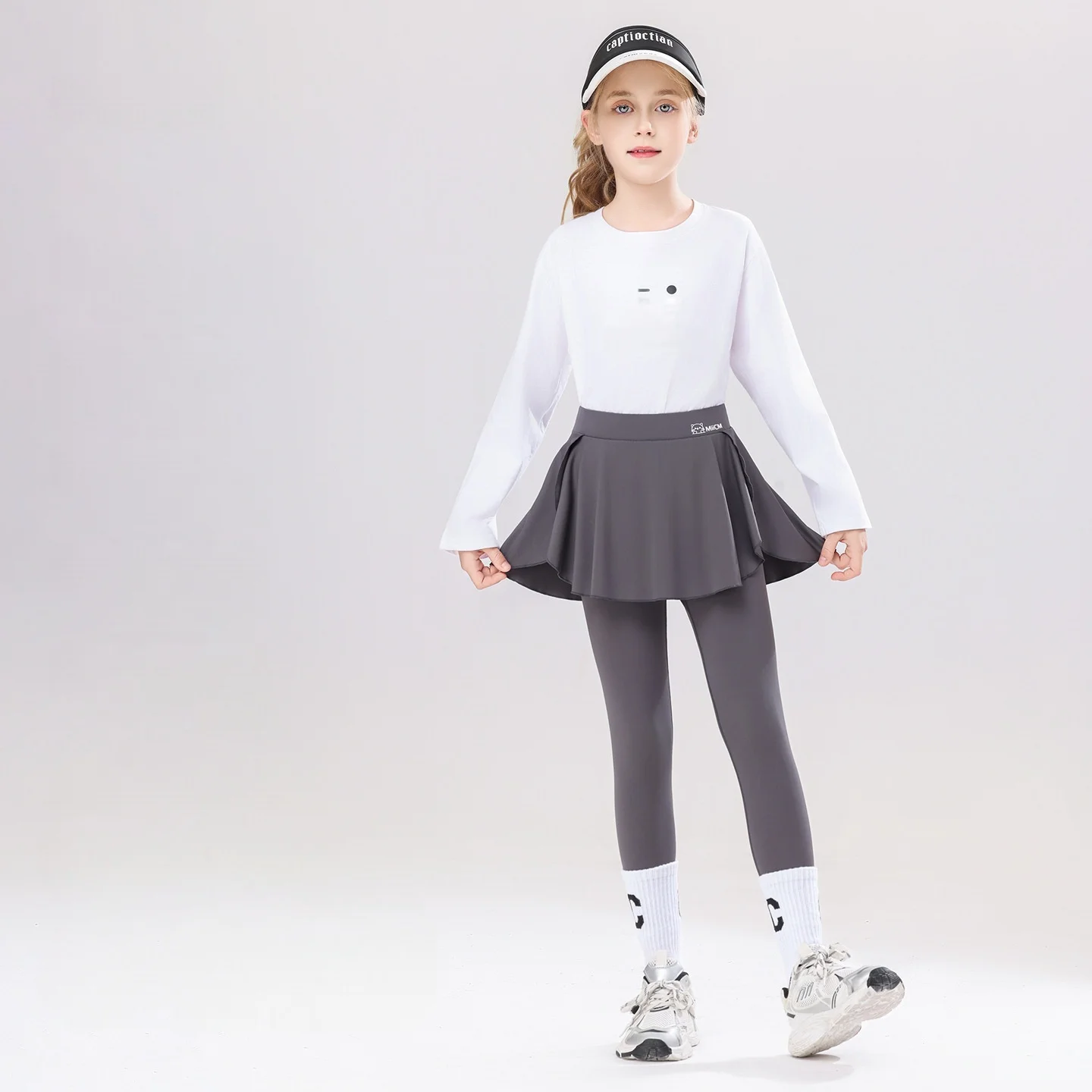 2026 New Girls Skirted Leggings Children High Waist Yoga Pants Kids Sports Outdoor Slim Tight Breathable Elastic Trousers