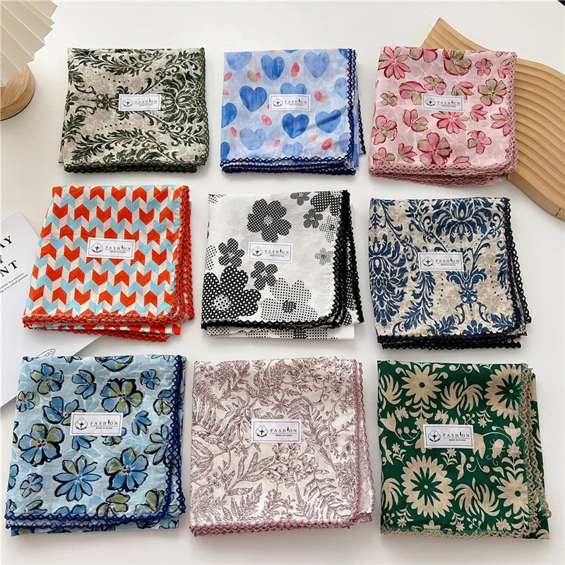 68cm Cotton Linen Square Scarf Kerchief Spring Summer Head Wrap Headband Turban Bandana Decoration Scarves Neckerchief for Women