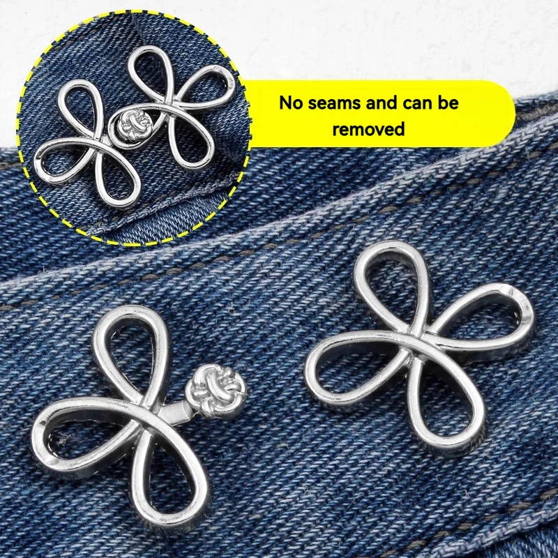 flower Waist Button Fastener Adjustable Metal Jeans Buttons - Tighteners for Loose Denim, Instant No-Sew for Denim Trousers