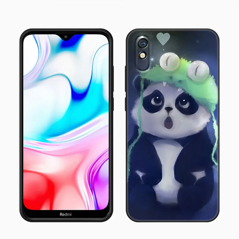 Śliczna kreskówka Panda czarna obudowa na telefon dla Xiaomi Redmi 7A 8A 9A 10A 11A 9C 10C 12C 13C 11 Prime A1 A2 Plus 12 4G Note 9T 12R