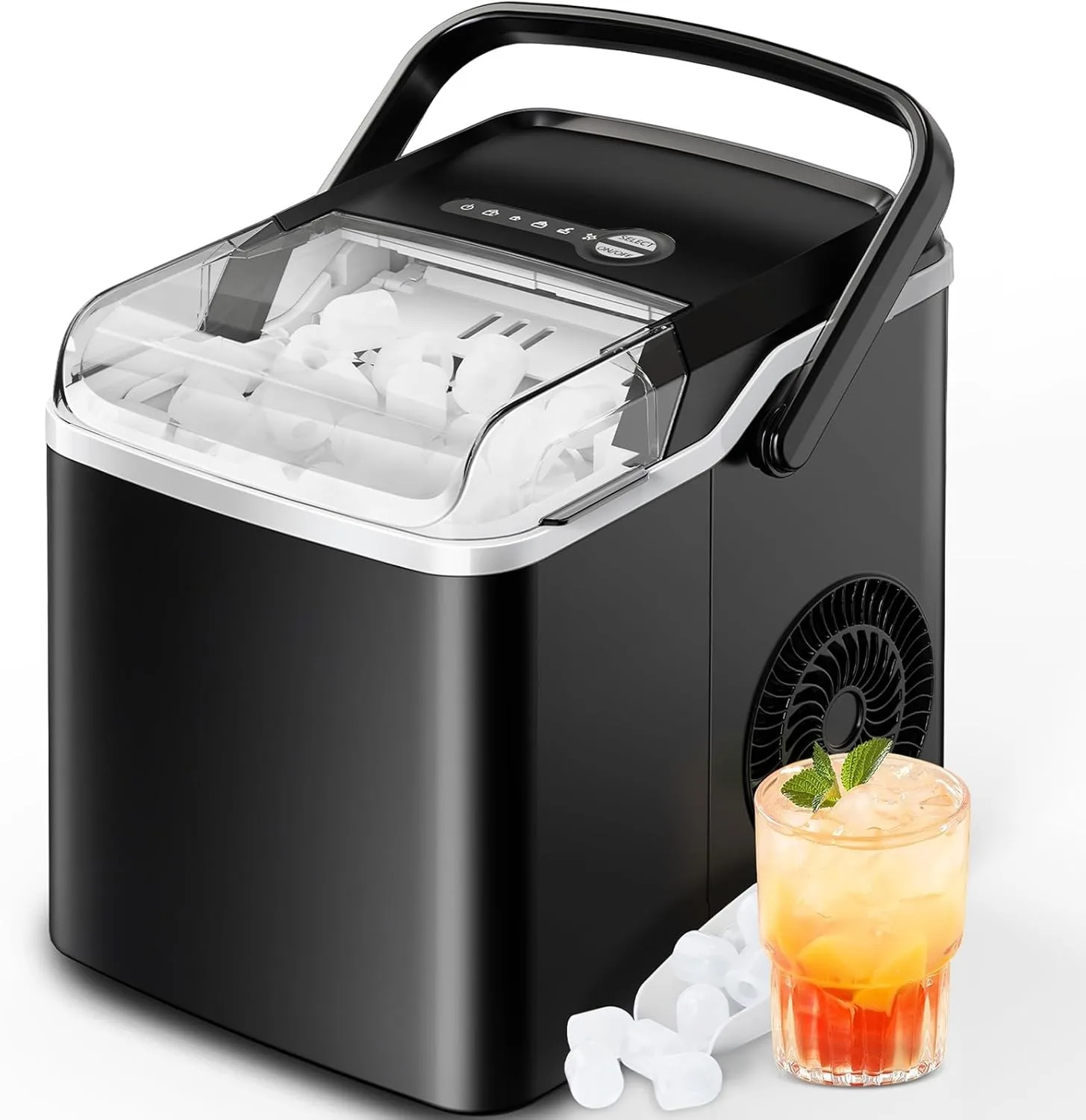 

Portable Ice Maker, 9 Cubes in 6 Mins, 26lbs Daily, Self-Cleaning, 2 Ice Sizes for Home Kitchen Party RV