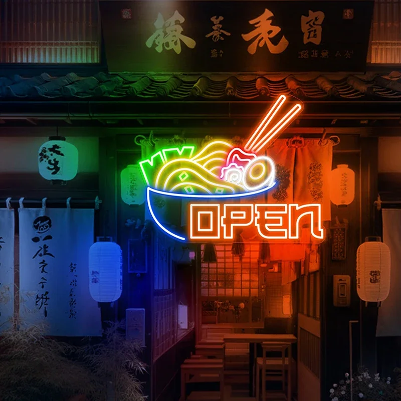 Big Size Open Neon Sign Japanese Ramen Shop Wall Art Decor Business Shop Open Window Wall Hanging