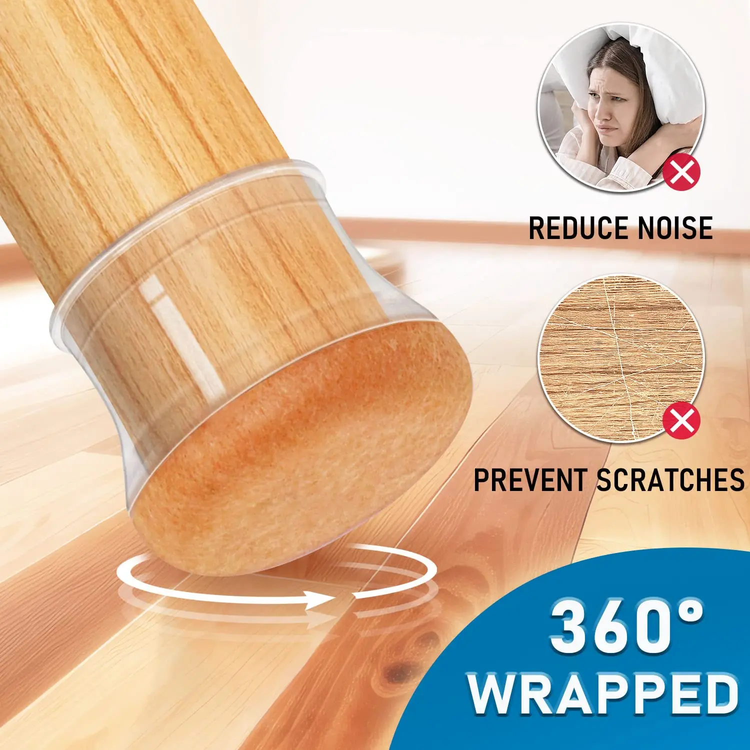 24 قطعة من واقيات أرضية أرجل الكرسي للأرضيات الصلبة، أغطية كراسي من السيليكون تغطي وسادات الأثاث المتزلجون مع قاعدة لباد ملفوفة #2