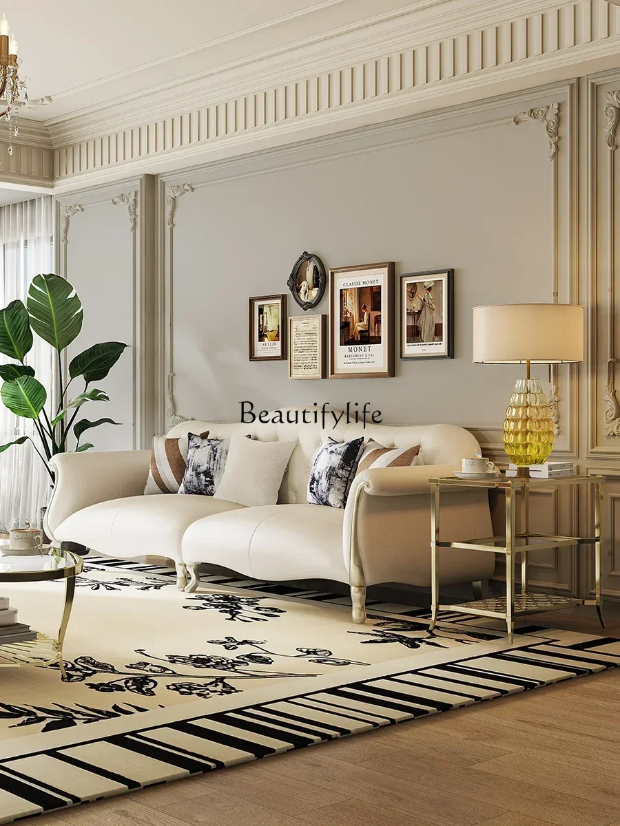 American light luxury living room premium leather sofa first layer cowhide solid wood sofa straight row combination