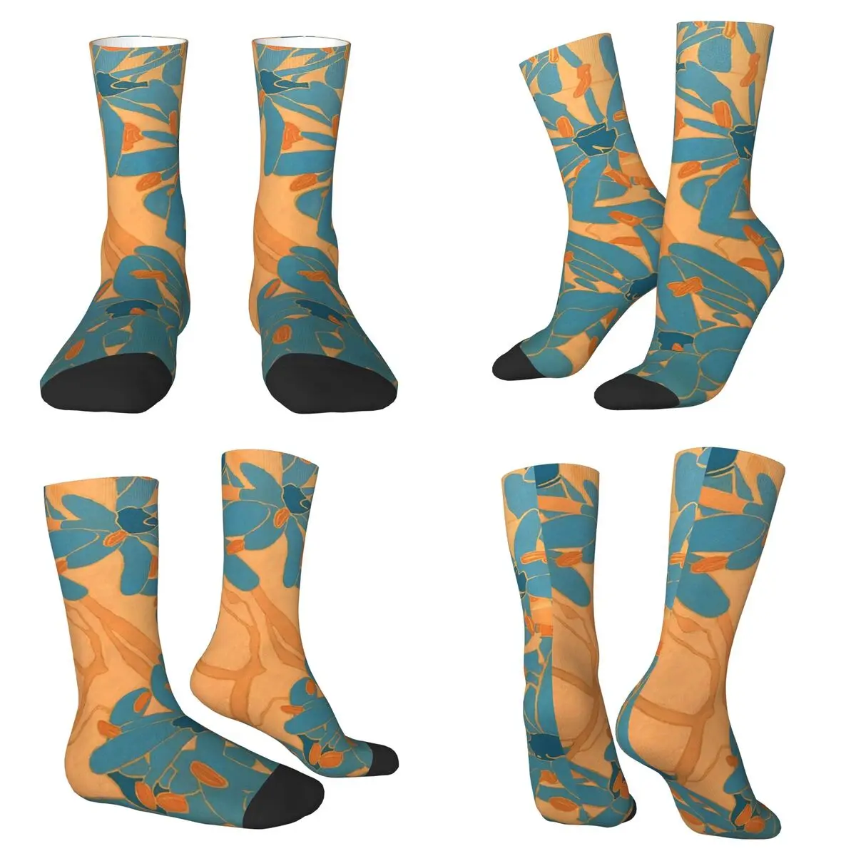 

Носки с синими цветами, супер мягкие чулки в стиле Харадзюку, всесезонные длинные носки, аксессуары для унисекс, рождественские подарки