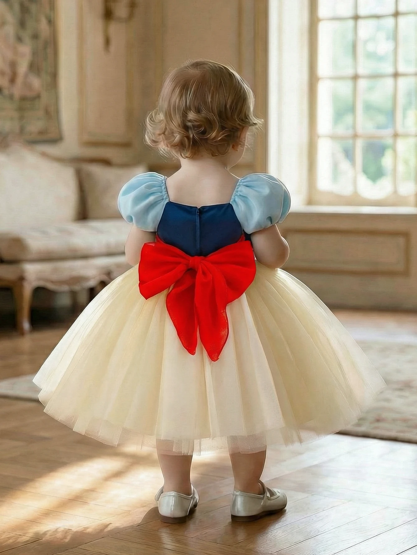 1-piece cute baby girl princess dress with bow ties, sequin decorations, champagne net fabric,birthday party celebration
