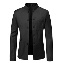 Męskie marynarki Tradycyjna wąska tunika dla mężczyzn Slim Solid Color Stand Collar Blazer Business Casual Chinese Style Jacket Coat M-4XL