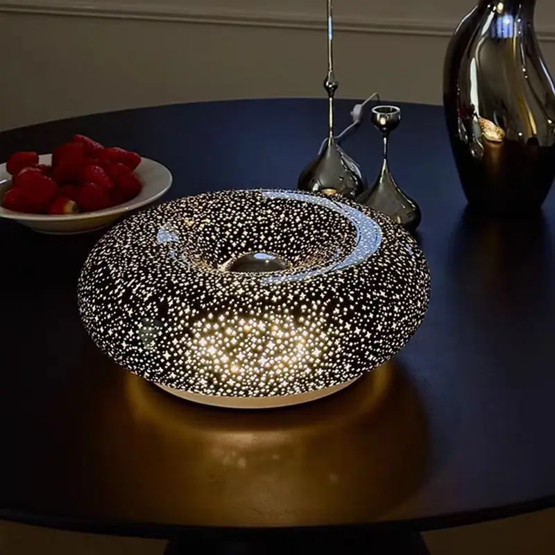 

Touch-Controlled Starry Sky Donut Table Lamp | Warm Orange Ambient Bedroom Bedside Wall Light – Cozy Glow with Sweet
