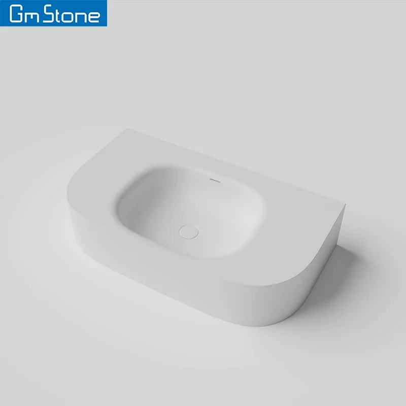 Picture 7: Modern Single-hole Faucet Mount Wall-Hung Rectangular Bathroom Wash Basin Solid Surface Stone Eco-Friendly Easy Clean 1 Sink